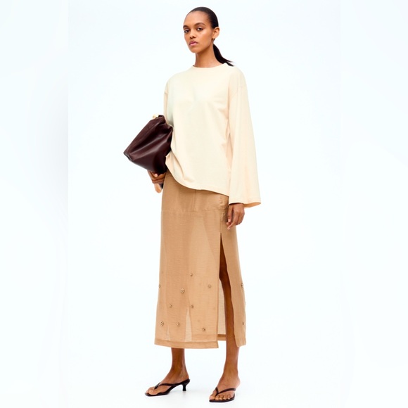 H&M Dresses & Skirts - H&M sheer embellished dark beige maxi midi skirt SIZE 8 NWT